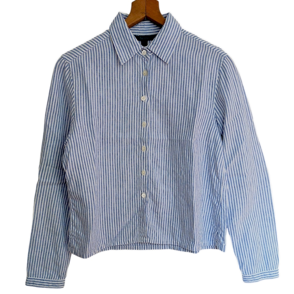 Boden 100% Linen Cropped Long Sleeve Button Up Size 14